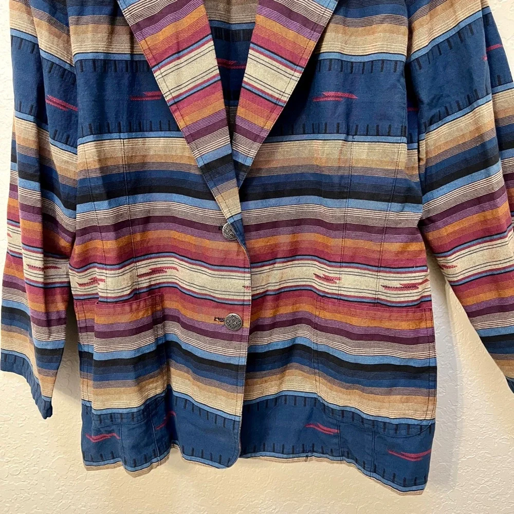 Coldwater Creek Vintage Southwestern Stripe Cotton Blazer Jacket XL Made in USA